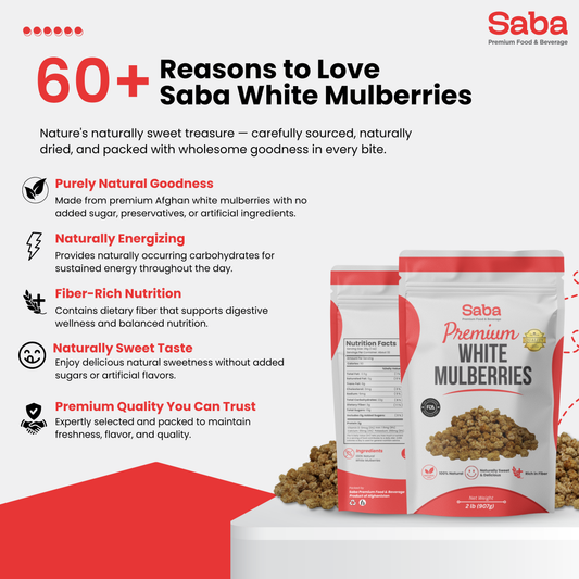 Premium Afghan White Mulberries – 100% Natural, Rich in Dietary Fiber & Naturally Sweet | Saba Premium Food & Beverage
