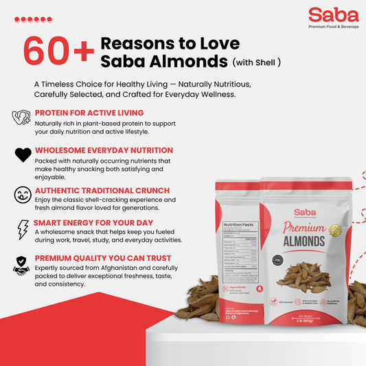 Premium Afghan Almonds with Shell – 100% Natural, Rich in Protein & Healthy Fats | Saba Premium Food & Beverage