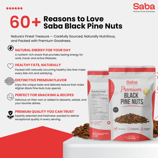Premium Afghan Black Pine Nuts – 1 lb (454g) | Saba Premium Food & Beverage