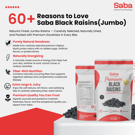 Premium Afghan Black Raisins – 100% Natural, Rich in Dietary Fiber & Naturally Sweet | Saba Premium Food & Beverage