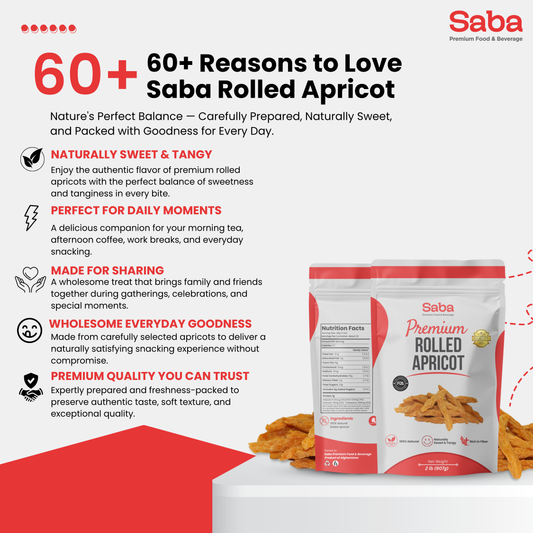Premium Afghan Rolled Apricot – 100% Natural, Rich in Fiber & Naturally Sweet | Saba Premium Food & Beverage