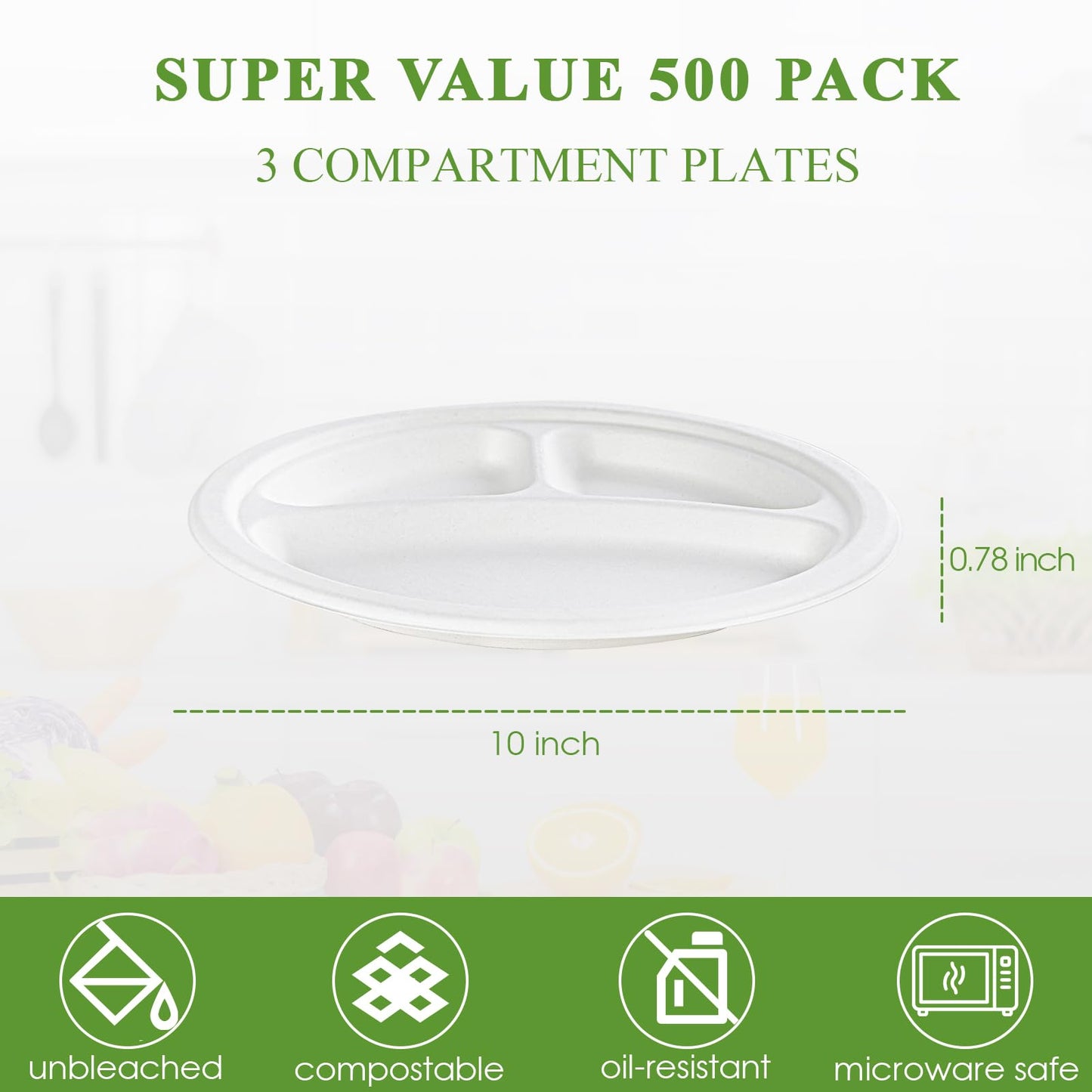 3 Compartment Disposable Plates