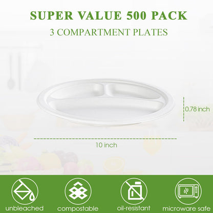 3 Compartment Disposable Plates