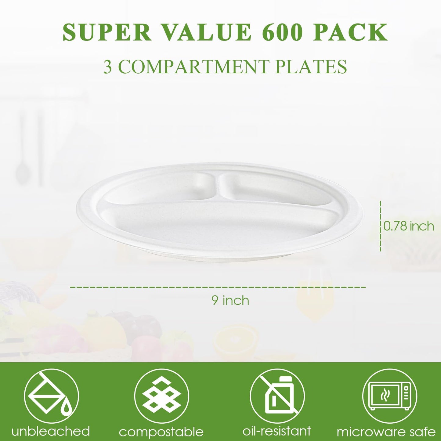 3 Compartment Disposable Plates